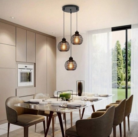 Lampa sufitowa wisząca czarna loft stołowa 3xE27 Lampa sufitowa wisząca czarna loft stołowa 3xE27