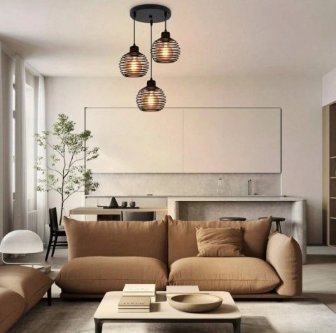 Lampa sufitowa wisząca czarna loft stołowa 3xE27 Lampa sufitowa wisząca czarna loft stołowa 3xE27