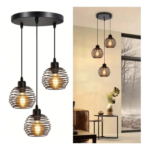 Lampa sufitowa wisząca czarna loft stołowa 3xE27 Lampa sufitowa wisząca czarna loft stołowa 3xE27