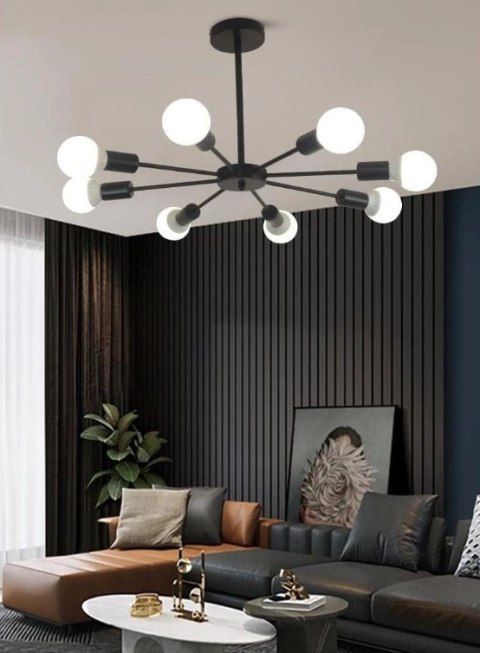 Lampa sufitowa wisząca czarna loftowa 8xE27 Lampa sufitowa wisząca czarna loftowa 8xE27