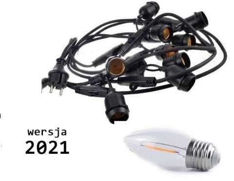Lampki ogrodowe girlanda 10 m 10pkt + 10szt żarówek Edison LED 1W C350 E27 2700K Lampki ogrodowe girlanda 10 m 10pkt + 10szt żarówek Edison LED 1W C350 E27 2700K