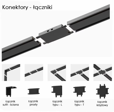 Szyna magnetyczna natynkowa jednofazowa Ultra Slim 48V 1m czarna Szyna magnetyczna natynkowa jednofazowa Ultra Slim 48V 1m czarna