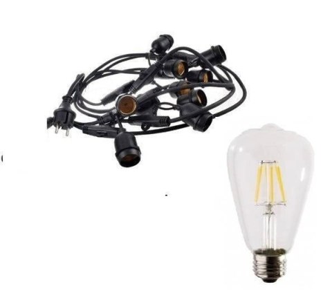 Zestaw girlanda ogrodowa żarówkowa 15m 15pkt + 15 szt żarówka vintage Edison LED 4W ST64 E27 4000K Zestaw girlanda ogrodowa żarówkowa 15m 15pkt + 15 szt żarówka vintage Edison LED 4W ST64 E27 4000K