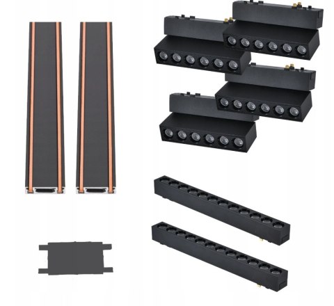 Oświetlenie szynowe magnetyczne 2x SZYNA 1m + 4x6W + 2x12W lampa + złączka