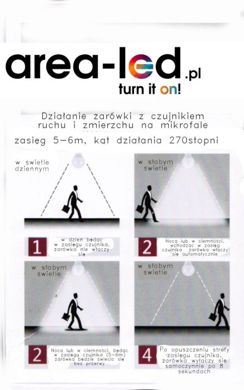 Żarówka LED bulb E27 z czujnikiem ruchu 9W 900lm 3000K ciepła Żarówka LED bulb E27 z czujnikiem ruchu 9W 900lm 3000K ciepła